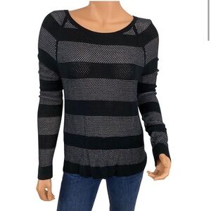 Rag & Bone Jeans Mesh Black White Striped Long Sleeve Sweater - Medium